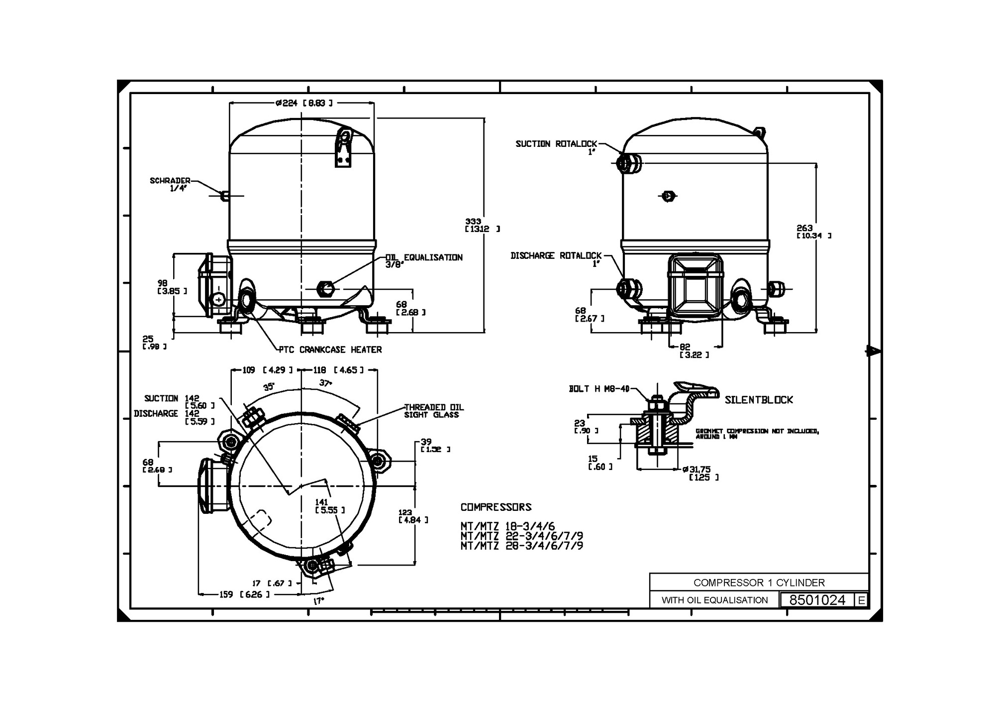 Danfoss MT/MTZ — Герметичные поршневые компрессоры MT32-4VI Компрессор MT32-4VI  - Вид №4
