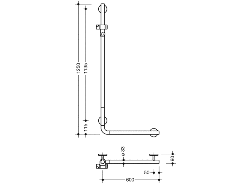 950.33.22051 Угловая ручка с держателем для душа теплое прикосновение HEWI Greifen  - Вид №1