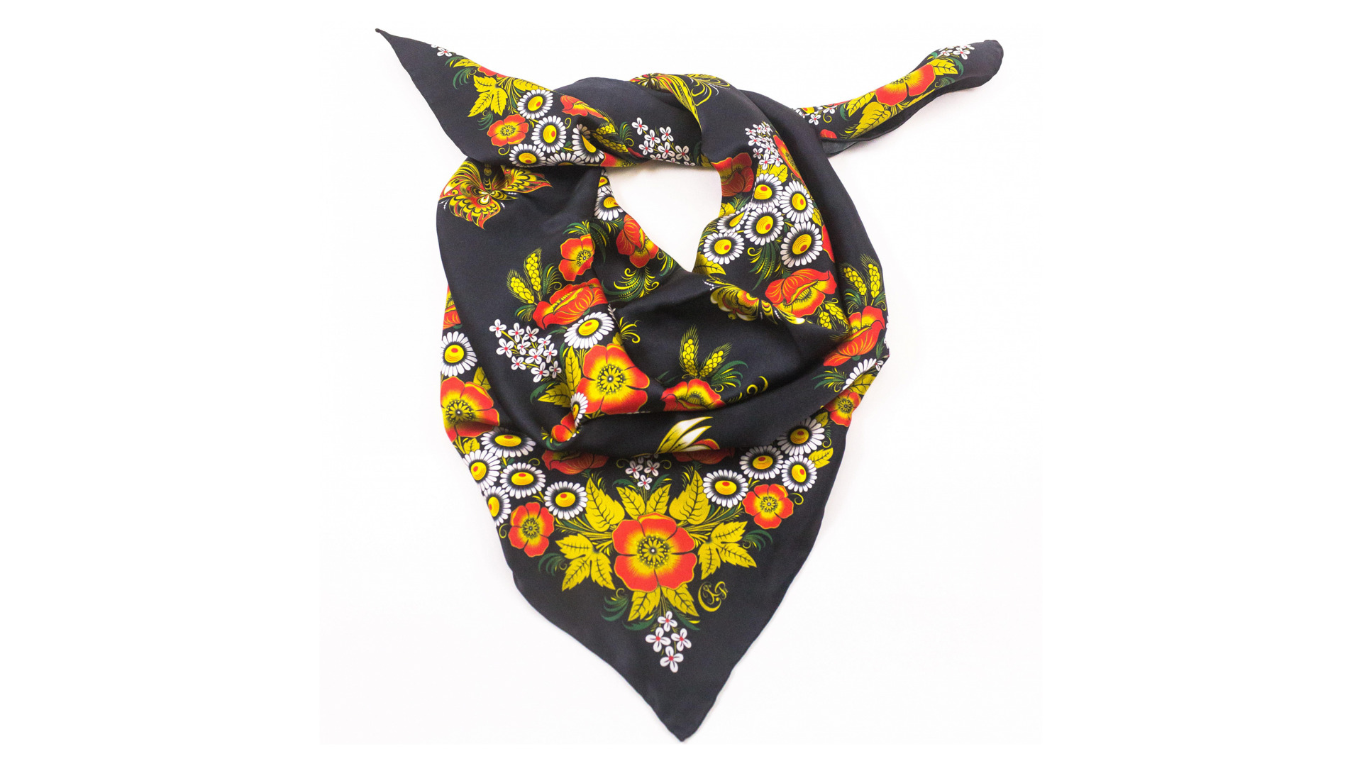 10660477 Хохломская Роспись Набор подарочный "Маковый венок" (Высшая категория)130*240*25. Платок 89*89 Шелк  - Вид №2