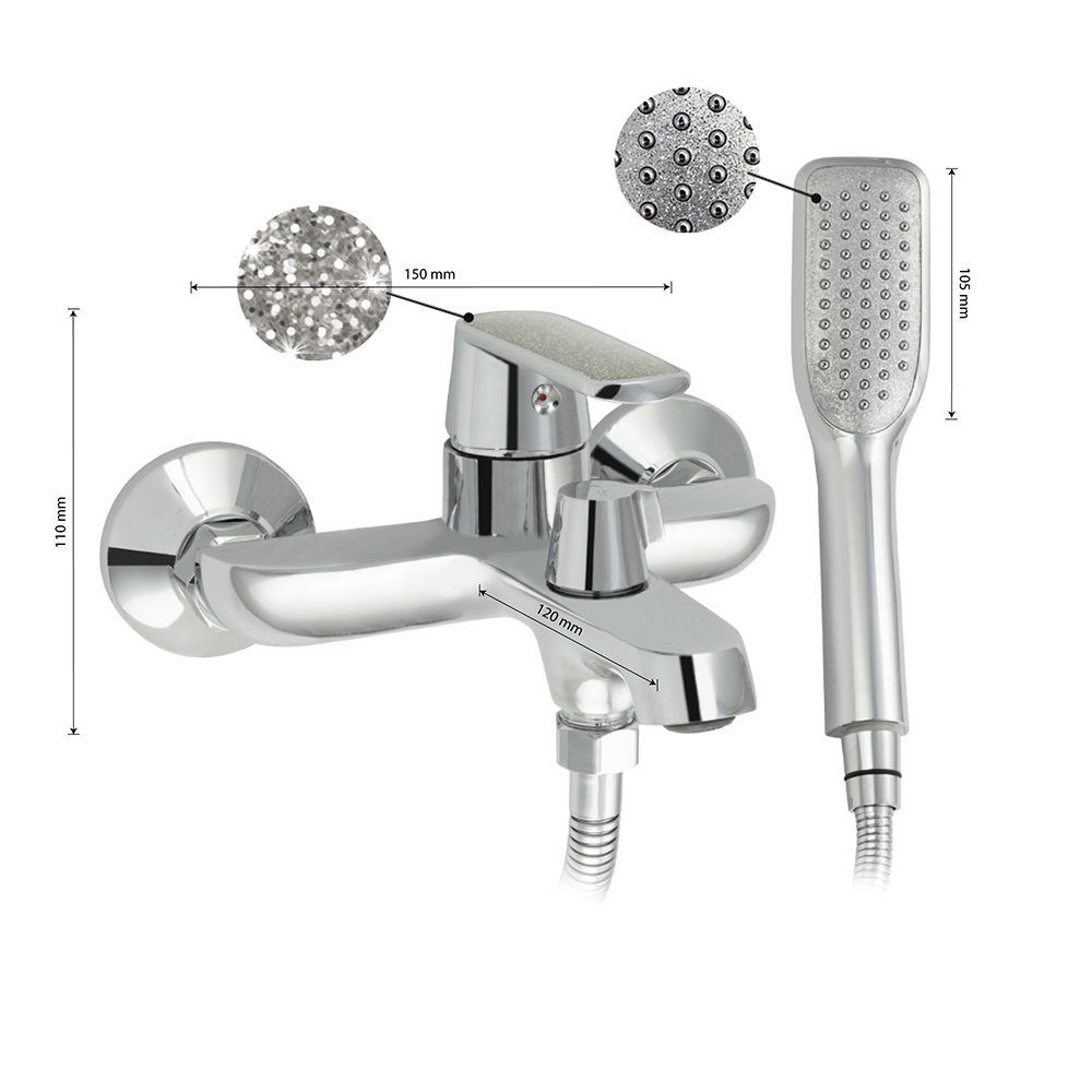 GFmark - Смеситель в ванную, шаровый, короткий излив, с АЛМАЗНОЙ КРОШКОЙ на ручке, код: 4810  - Вид №2