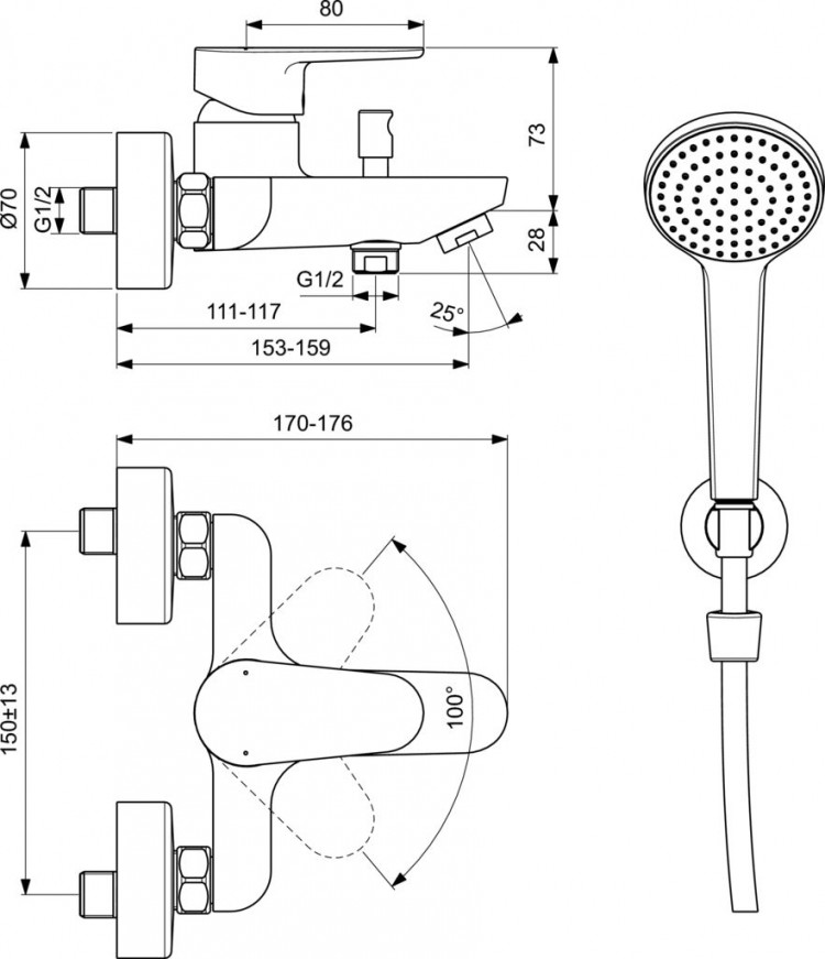BC706XG Настенный смеситель для ванны/душа Ideal Standard CERAFINE O - Вид №7