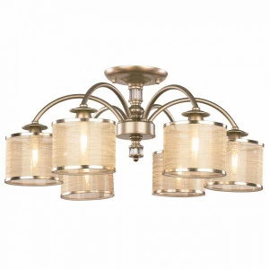 Люстра подвесная с абажуром на 6 ламп золотая Ksenia FR2539CL-06G FREYA ДИЗАЙНЕРСКИЕ, CLASSIC 00-3957031 Бежевый;золото