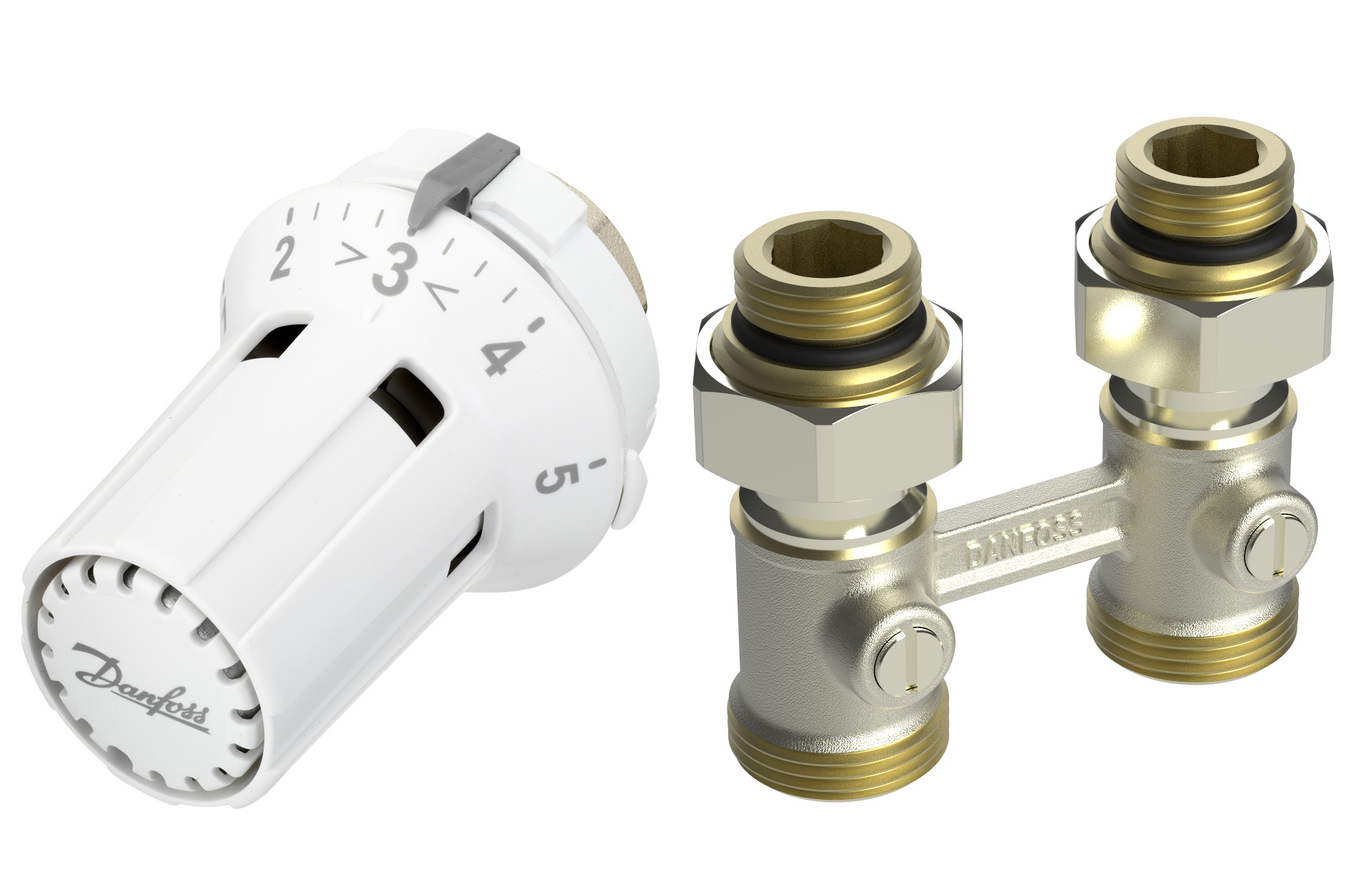Danfoss Комплект RLV-KB/RTRW-K для радиаторов с нижним подключением (М30 х 1,5) RLV-KB 20 + RTRW-K, 3/4 Прямой 013G7233  - Вид №2