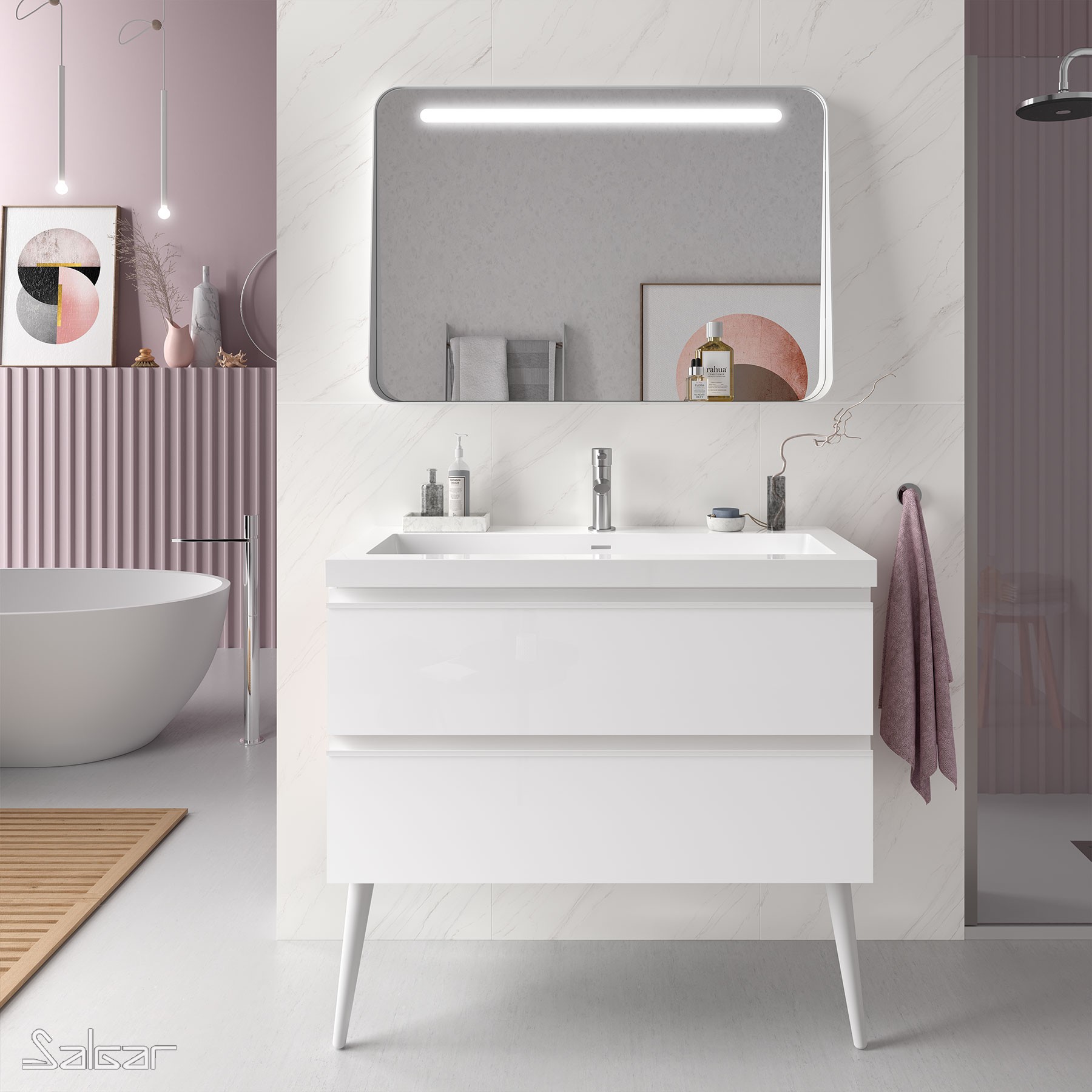 22635 SALGAR Мебель для умывальника SPIRIT 1000 2 металлических ящика GLOSS WHITE 997 x 540 x 450 мм Глянцевый белый