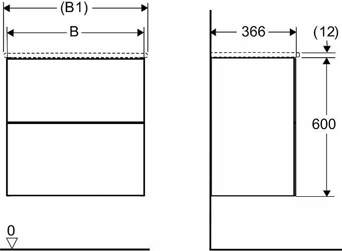 9741372111 IDO Elegant напольный шкаф для мебельной раковины с двумя ящиками, компактный, Ш = 900 мм, Ш1 = 915 мм, матовый черный - Вид №6