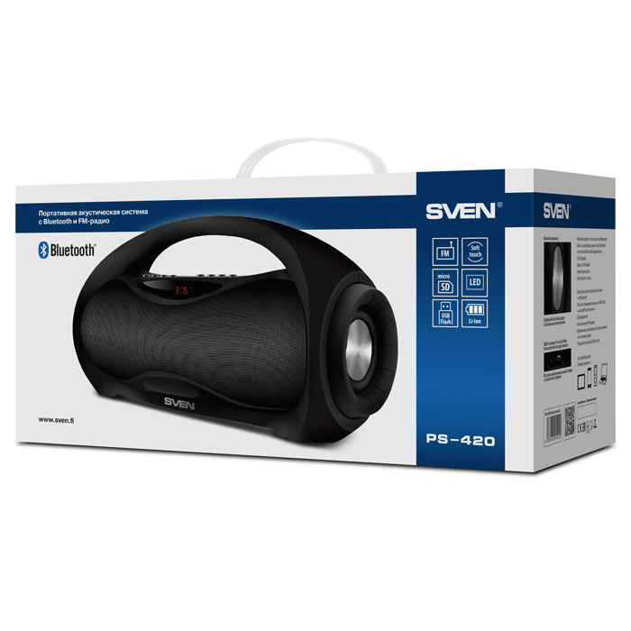 SV-015220 Ас ps-420, черный (12 вт, bluetooth, fm, usb, microsd, led-дисплей, 1800ма*ч) Sven Santreyd  - Вид №5