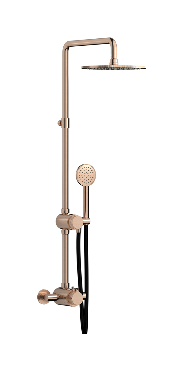 Душевая колонна с термостатом и душевым гарнитуром. WE ARE IB rx800sr Brushed Rose Gold Indoor Shower