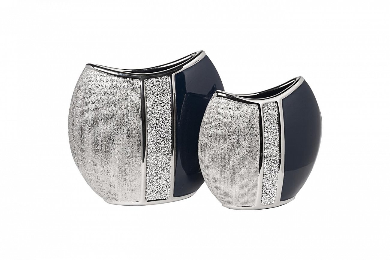 Ваза керамическая синяя с серебром 22 см GARDA DECOR - 00-3886415 Серебро;синий  - Вид №2