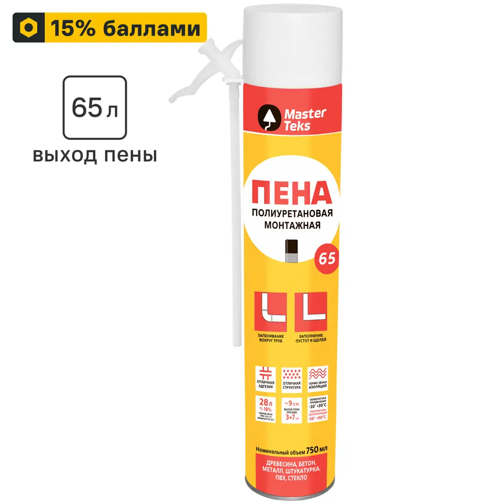 Монтажная пена Masterteks 65 для профессионального строительства 84519009 STLM-0051098