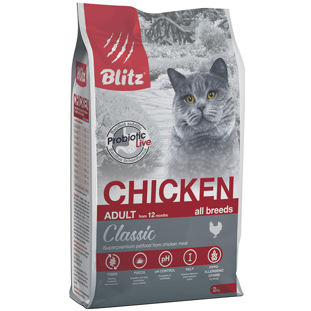 ПР0037313 Корм для кошек adult cat chicken с мясом курицы Blitz 