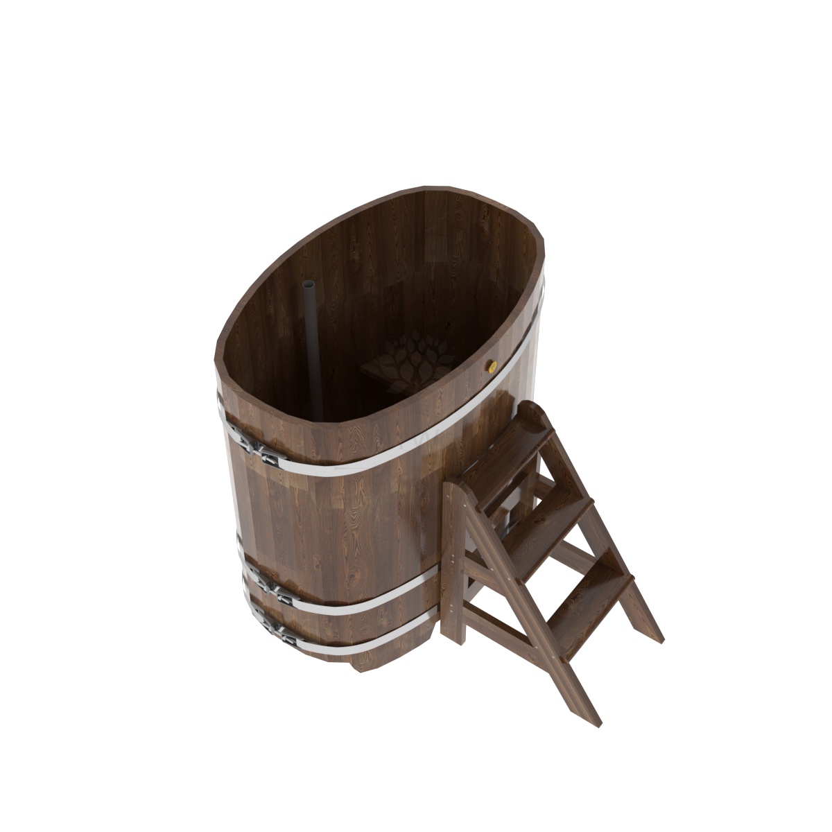 1385 Купель овальная из сращенных ламелей лиственницы 0,76х1,16х1,2 морёный Alyarus  - Вид №1