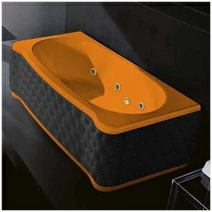 Ванна Gruppo treesse New Classic Young STD-V6747-SX-KC-OZ оранжевая с золотой фурнитурой и гидромассажем прямоугольная левая чёрная кожа
