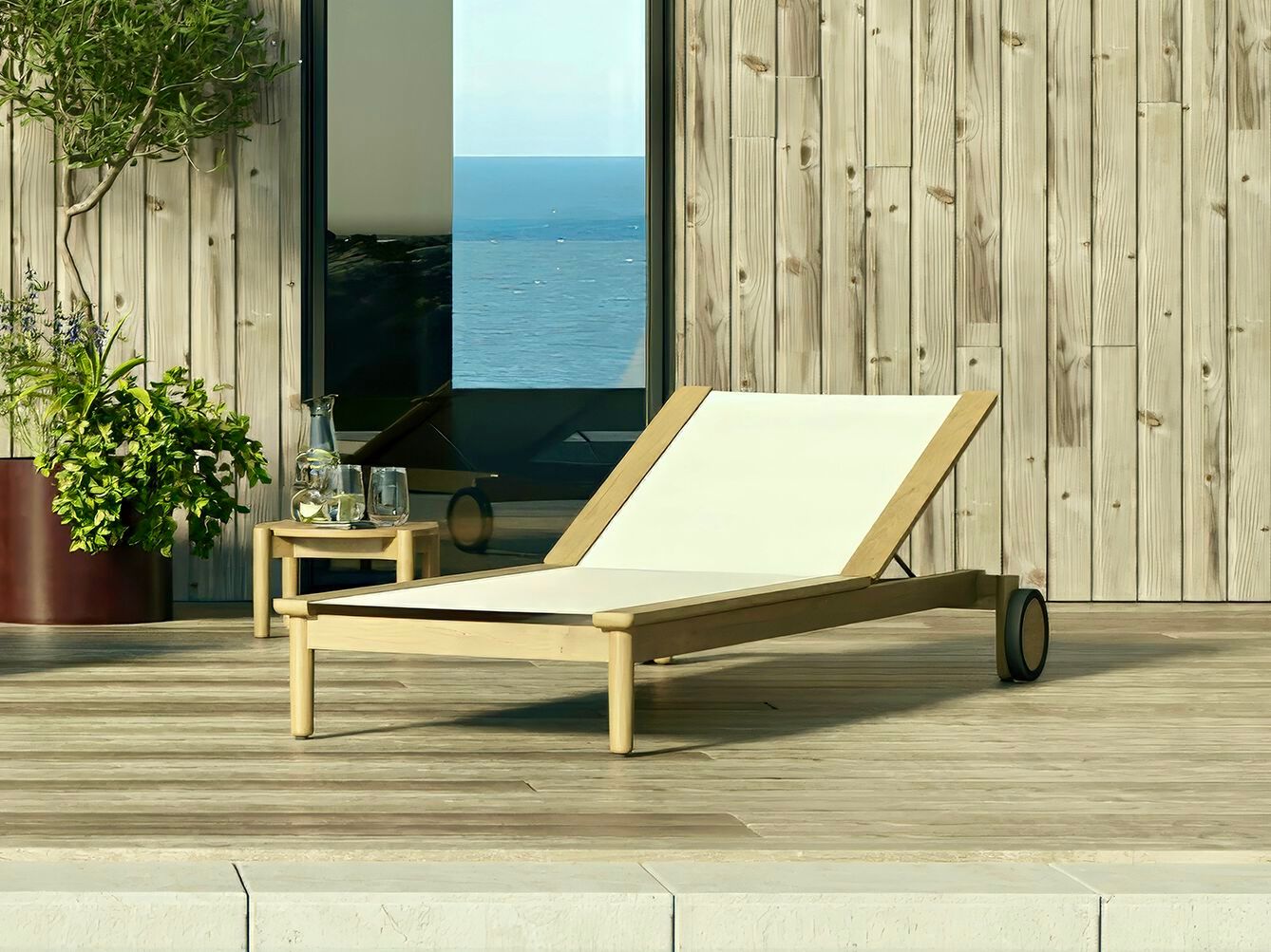 Садовая кровать с откидной спинкой из тикового дерева с колесами Skargaarden костер ARCH-00101482 - Вид №3