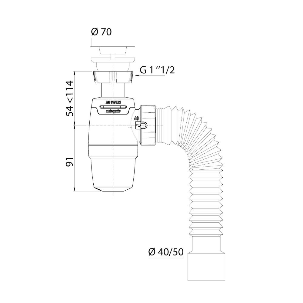 Сифон 30987092Neo Air с нерж. выпуском 1 1/2" х 40мм (для мойки) и гофротрубой 40 х 40/50 мм, L800 м 30987092 Santreyd  - Вид №1