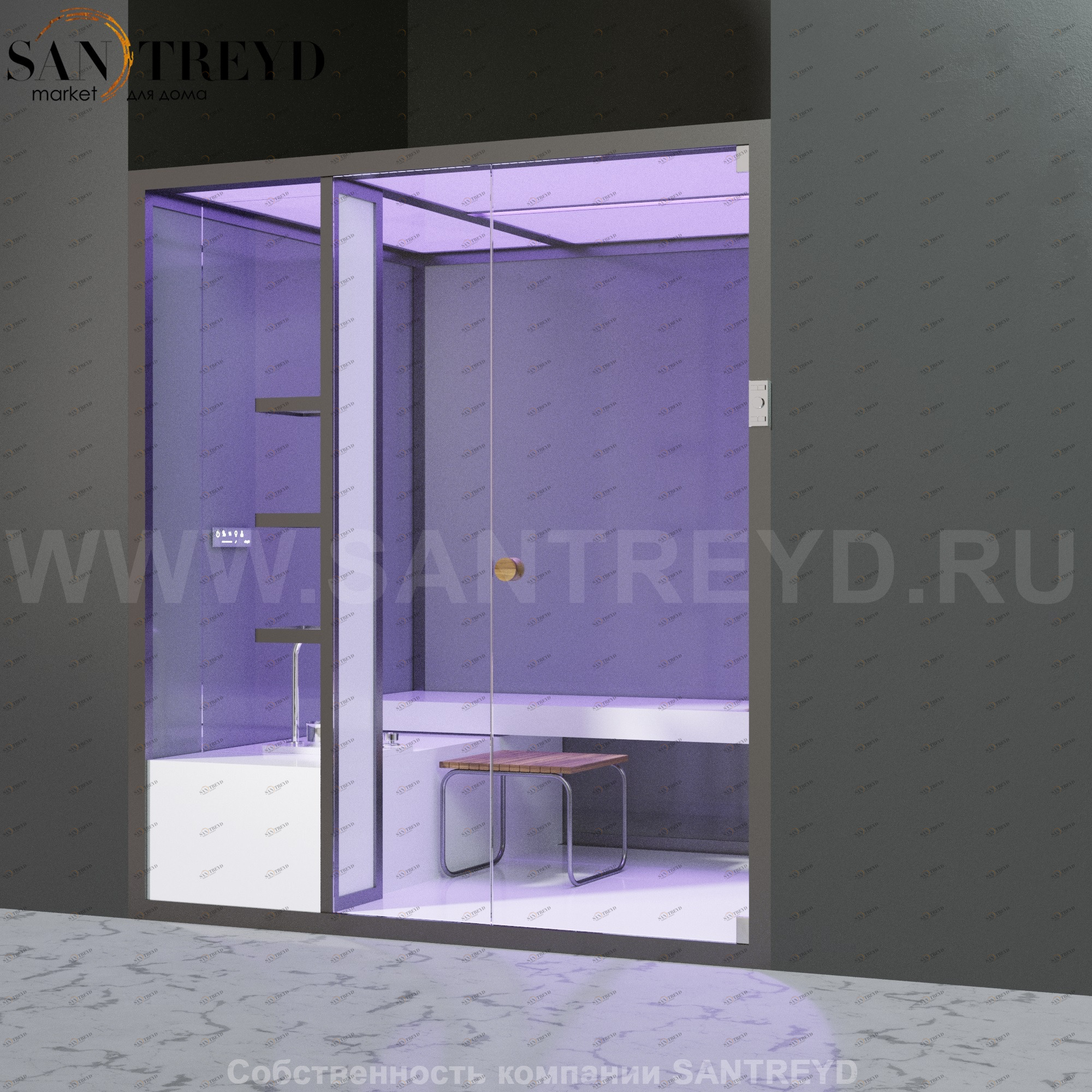 Effegibi BODYLOVE H BL30040001  Хаммам. Установка: в нишу. Мощность: 7 кВт макс. Размеры: длина 200 см, ширина 176 см. Отделка: трубчатое стекло.