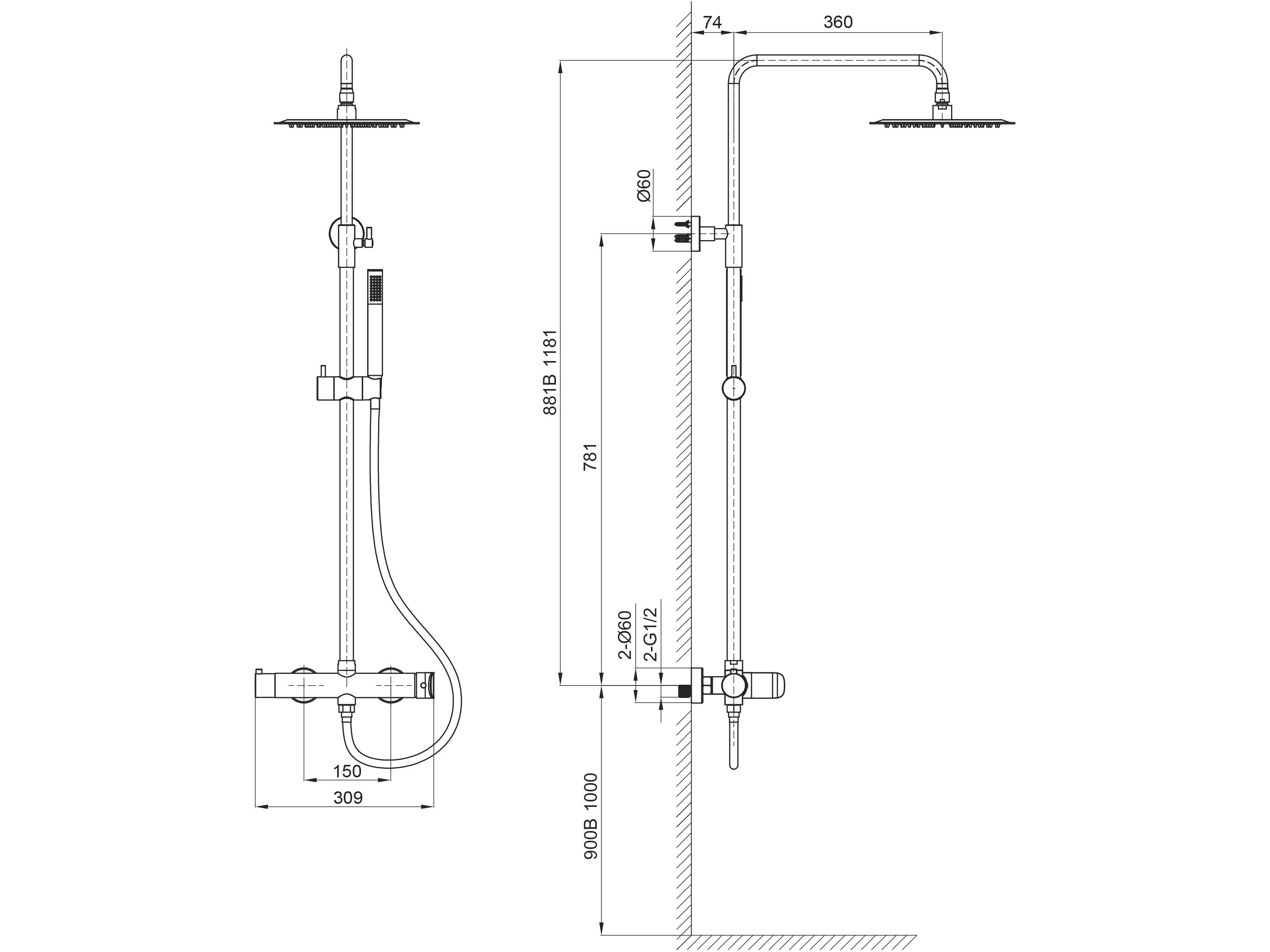 Настенная душевая колонка из нержавеющей стали с ручным душем TAMANACO TRITONE ARCH-00134398 - Вид №4