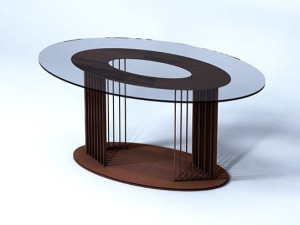 Овальный стол для гостиной из стали и стекла