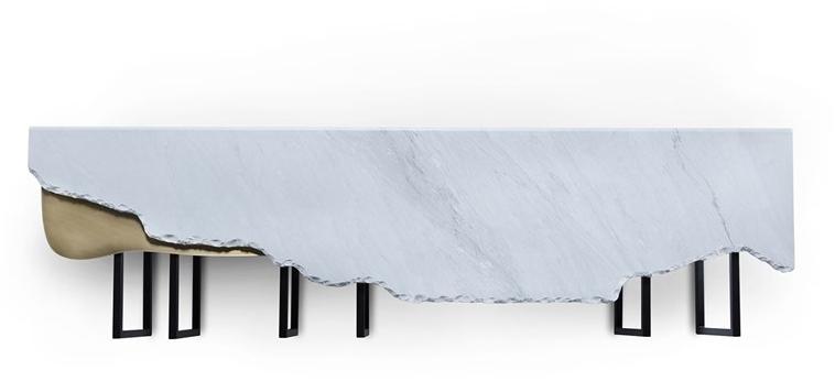 Greenapple Журнальный столик из мрамора Бардиглио и латуни Perfect raw G703096  - Вид №2