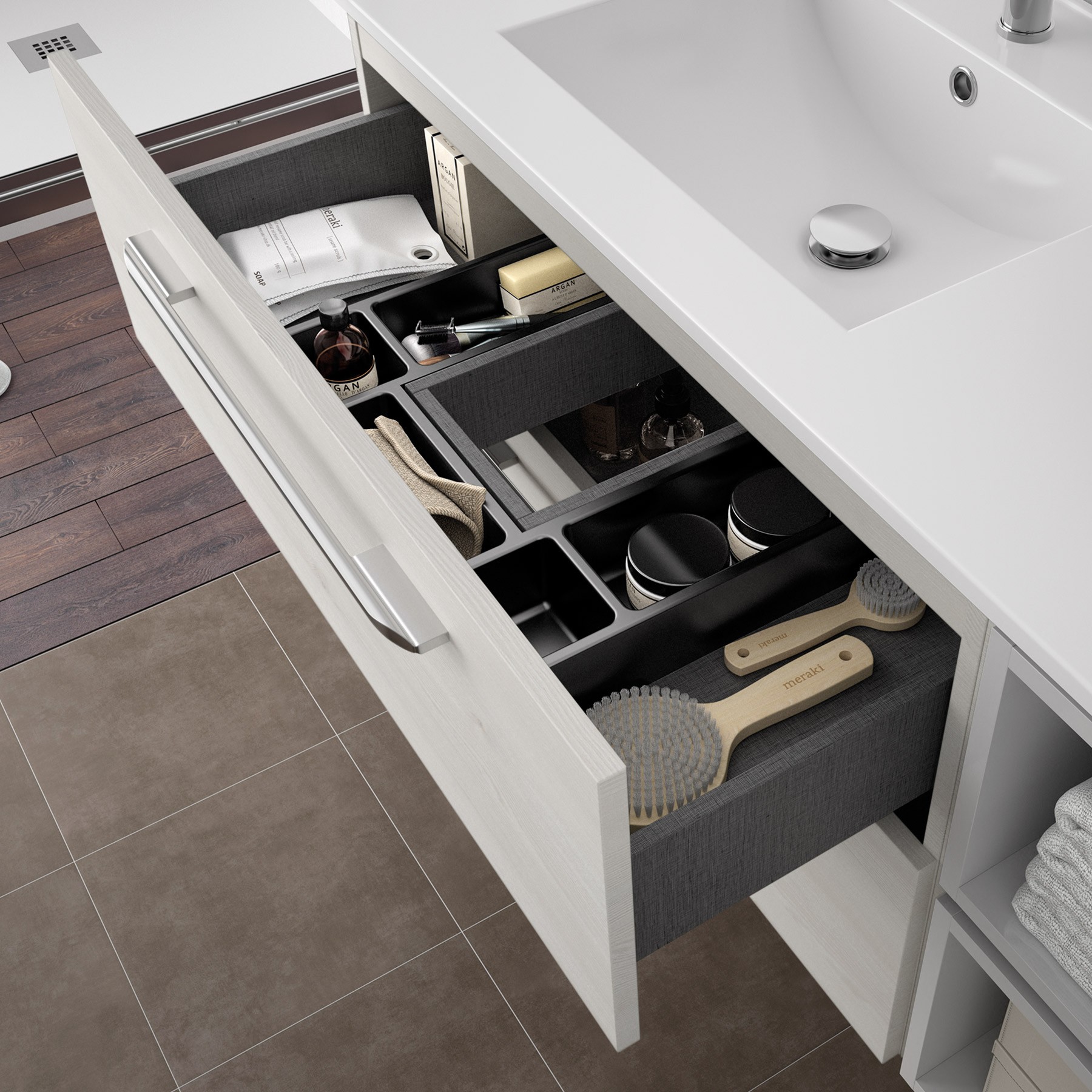 23277 SALGAR Мебель для умывальника FUSSION CHROME 1000 SBIANCATO с 2 ящиками 997 x 540 x 450 мм Sbiancato - Вид №2