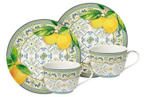 Кофейные пары фарфоровые 2 шт желтые "Цитрус. Капри" EASY LIFE  00-3973495 Белый;желтый