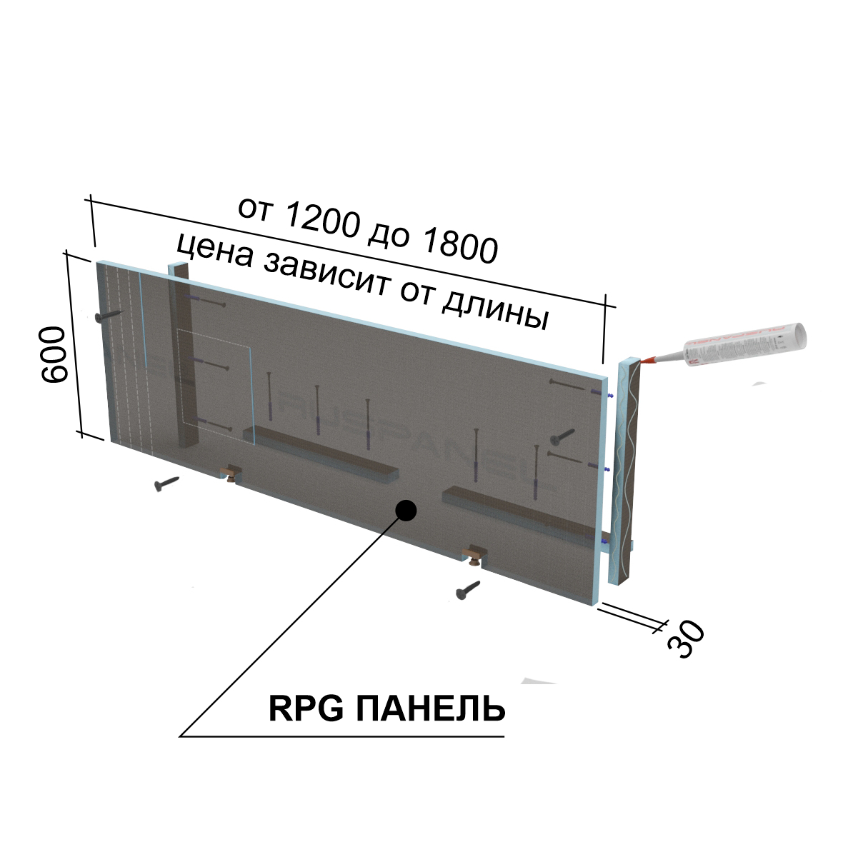 RPG15BASC30 Экран для ванны из RPG Панели под облицовку 1800x600x30 RPG PANEL RPG Каркас - Вид №1