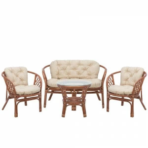 Лаундж зона из ротанга на 4 персоны с подушками миндаль Bahama IMPEX  00-3885592 Бежевый;коричневый