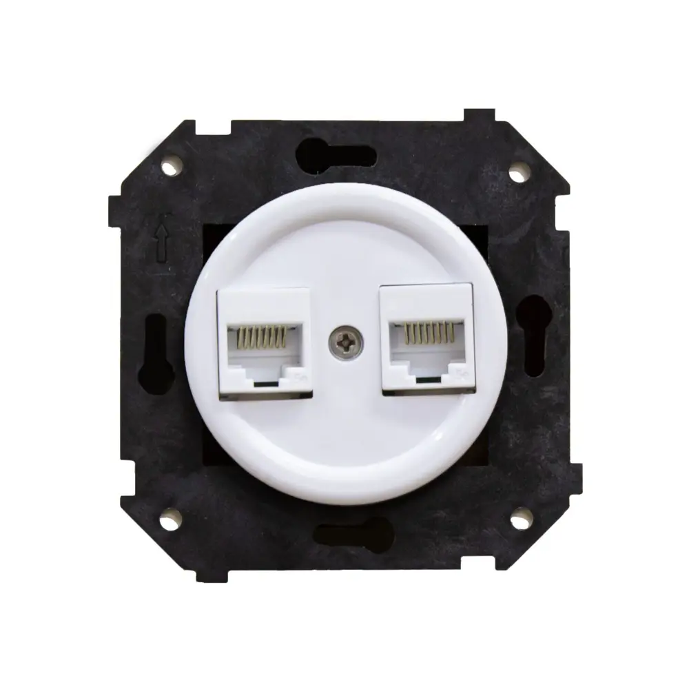 Розетка компьютерная двойная встраиваемая Electraline Ретро RJ45 цвет белый 86746959 STLM-2181841