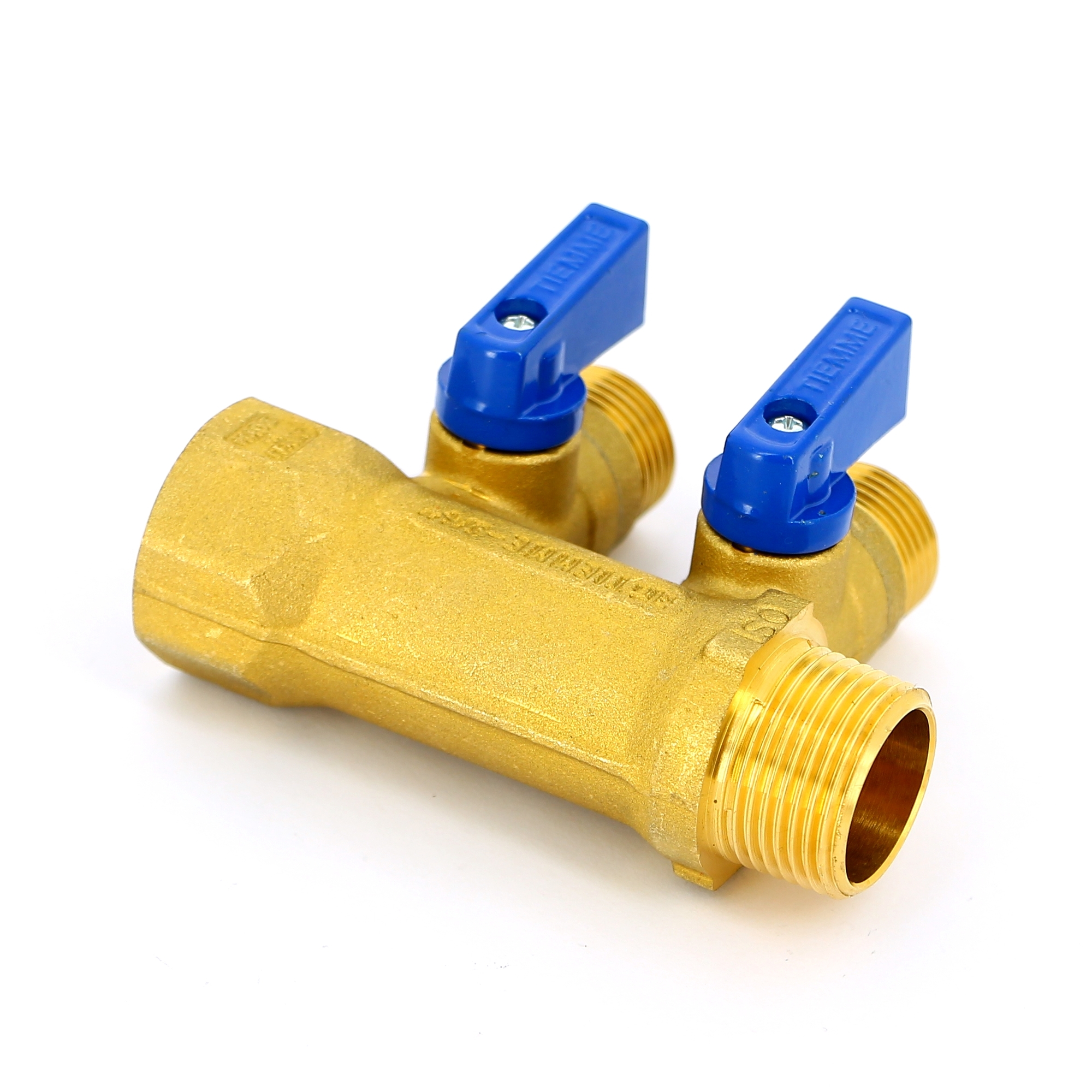 Коллектор НВ 3/4" с кранами TIEMME 2 выхода 1/2"Н 36мм (цвет пластиковых ручек по выбору) 1820002 - Вид №3