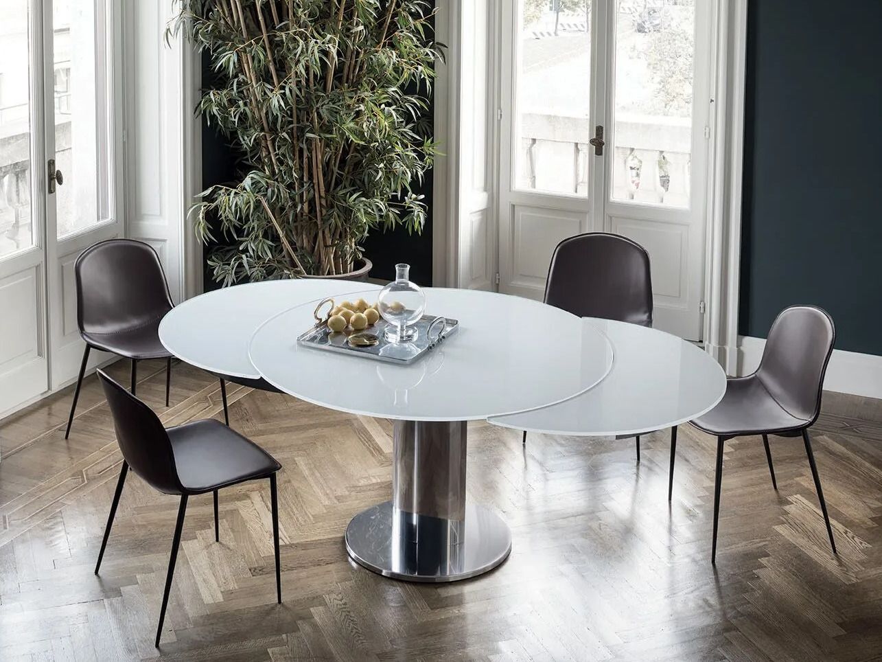 Выдвижной стальной и хрустальный обеденный стол Bontempi Casa GIRO ARCH-00129453 - Вид №2