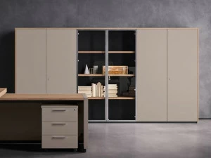 Sinetica Высокий офисный ящик для хранения из кожи с распашными дверцами Executive cabinets