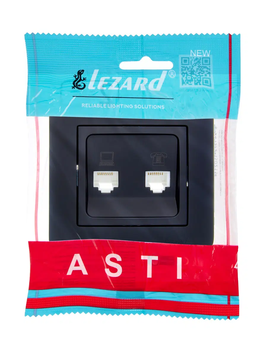 ASTI Розетка компьютер+телефон чёрный бархат LEZARD 7081-4242-143 - Вид №3