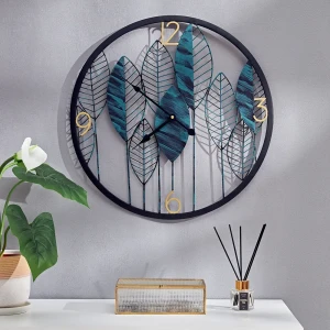 Часы настенные Dream River Листья GH61184 круглые металл цвет сине-зеленый бесшумные ø50
