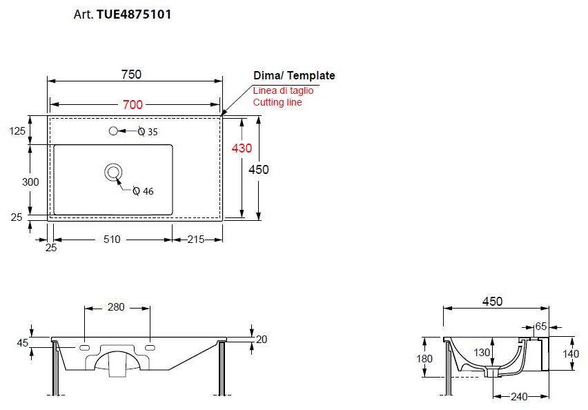 Tue4875101 Подвесная раковина настенная овальная Olympia Ceramica TUTTO EVO белая - Вид №3