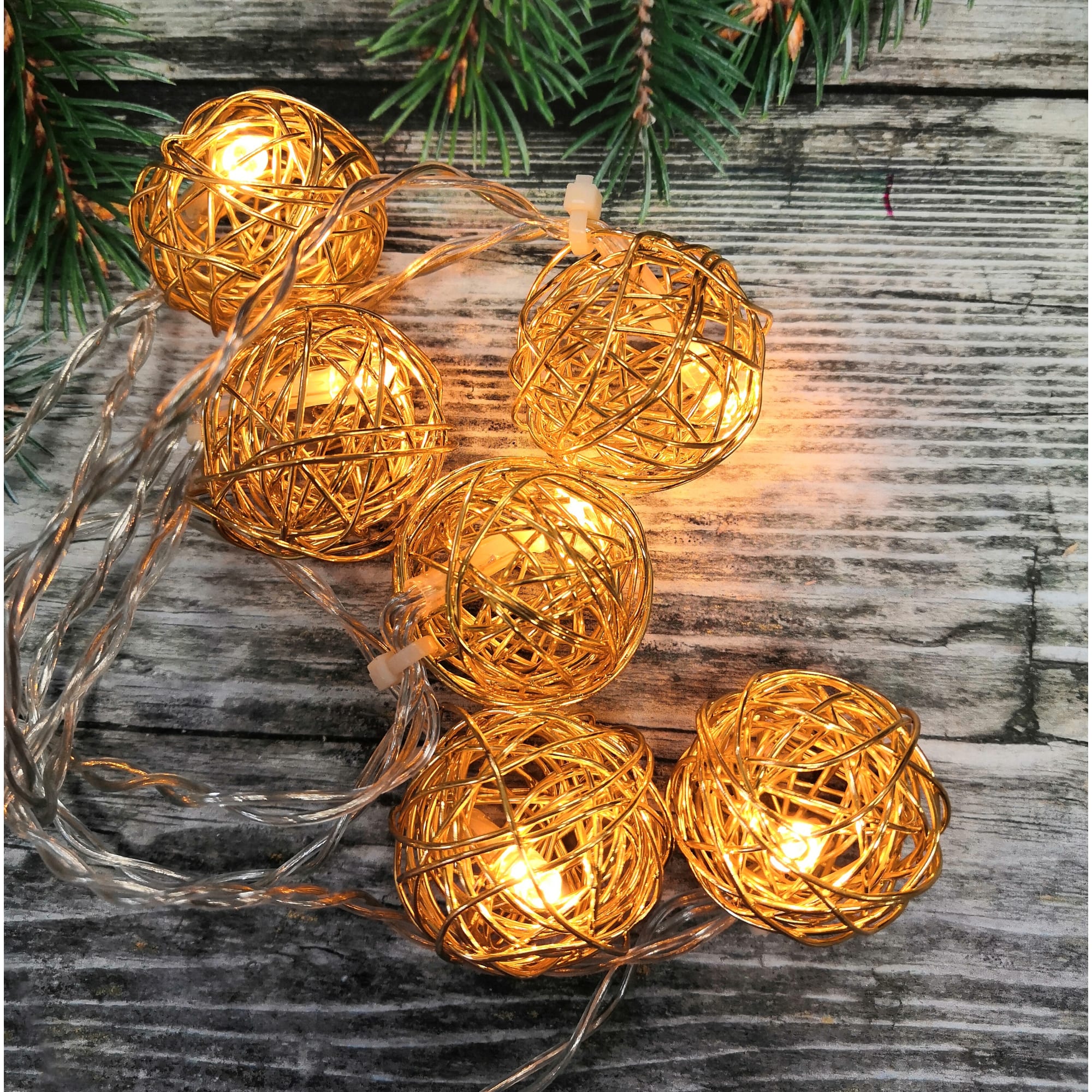 82309523 Электрогирлянда комнатная нить «Металлические шарики» 2 м 10 LED телпый белый на батарейках Santreyd  - Вид №1