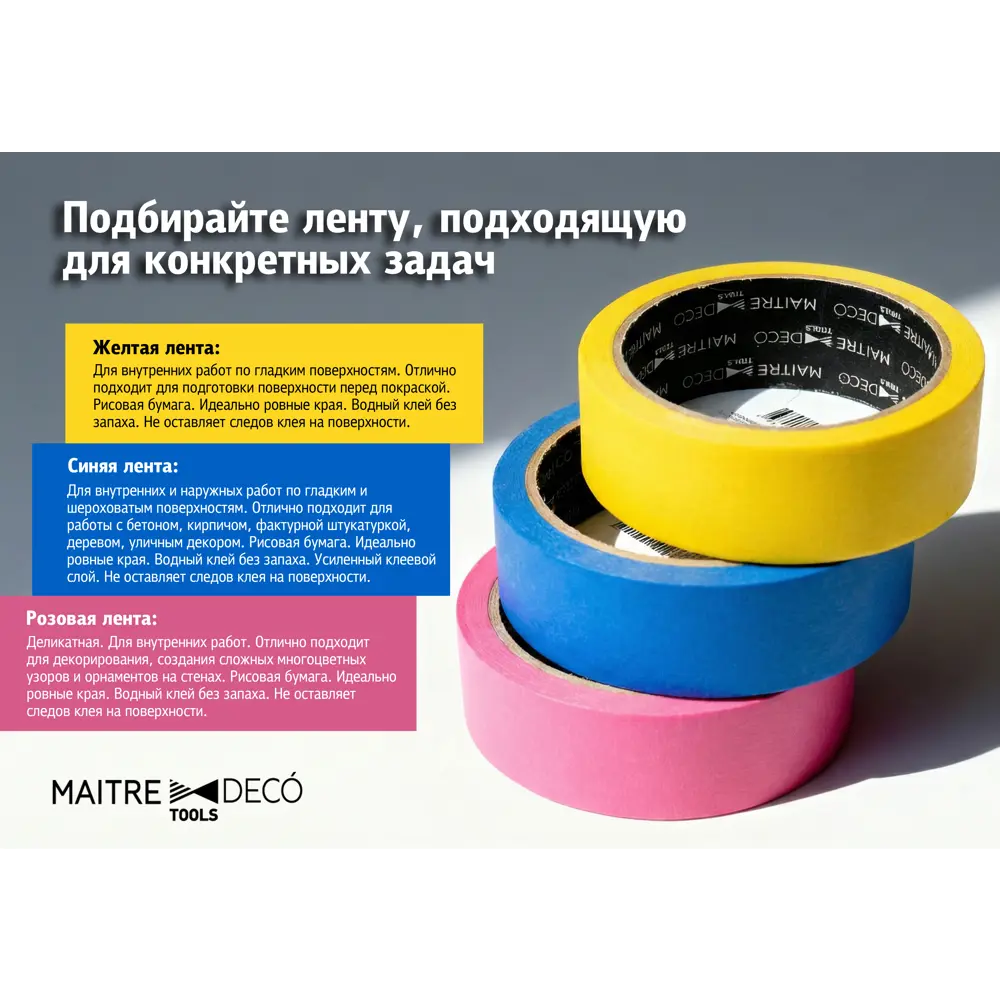 Лента малярная Maitre Deco Tools Washi 38 мм х 25 м цвет желтый STLM-2027256 - Вид №1