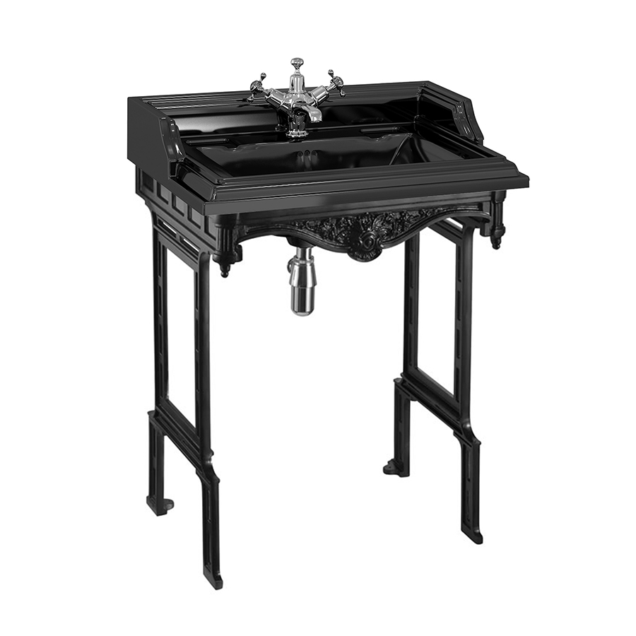 Burlington Classic Классическая раковина 65 см и черная алюминиевая подставка для раковины Медичи с 2-мя отверстиями под смеситель B15 2TH M T48 BLA  - Вид №1