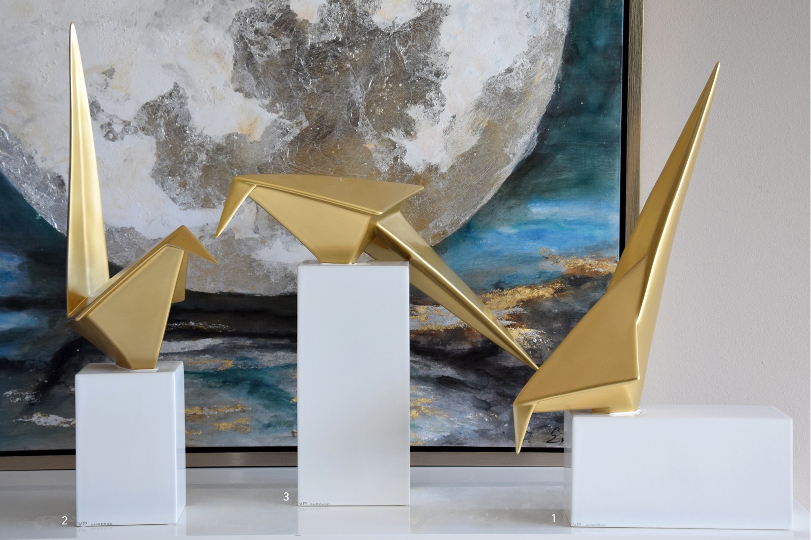 TP304D Скульптура птица, золото, 52x17x38, керамика VP Santreyd 