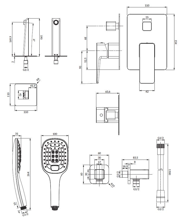 Настенный встраиваемый набор для ванны с ручным душем OMNIRES Парма ARCH-00107677 - Вид №3