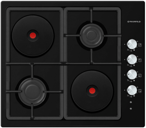 EEHE.64.5EB/KG Газовая панель / комбинированная (электрическая + газовая), механическое управление, 4 конфорки, электроподжиг, черный цвет Maunfeld
