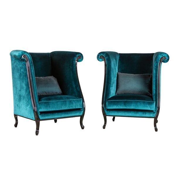 Кресло каминное синее с высокой спинкой и ушами Fiore UNICO ДИЗАЙНЕРСКИЕ 248965 Синий  - Вид №4