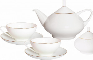 10535393 Императорский фарфоровый завод Сервиз чайный 6/14 "Золотая лента" "Купольная" Фарфор костяной