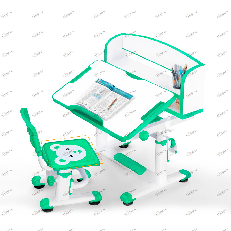 Парта детская со стульчиком бело-зеленая BD-10 MEALUX EVO  00-3952341 Белый;зеленый Santreyd 