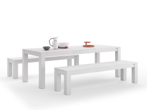 Выдвижной стол из белого ясеня с 2 скамейками