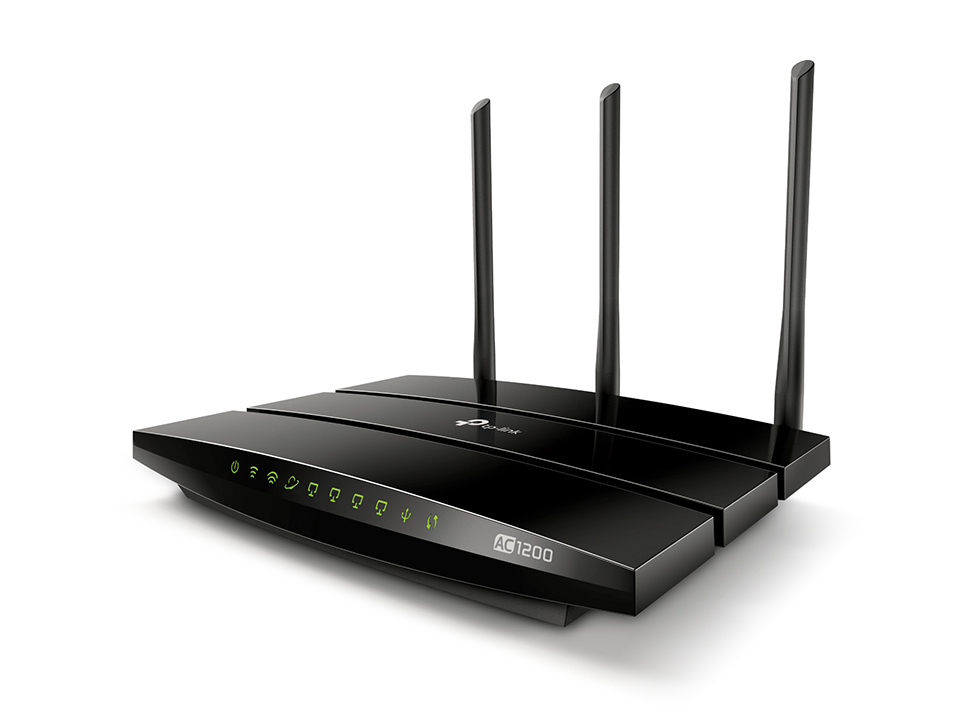 Archer C1200 Ac1200 dual band wireless gigabit router, broadcom, 867mbps at 5ghz + 300mbps at 2.4ghz, 802.11ac/a/b/g/n, beamforming, 1 gigabit wan + 4 gigabit lan, wireless on/off, 1 usb 2.0 ports, 3 fixed antennas TP-Link Santreyd  - Вид №1