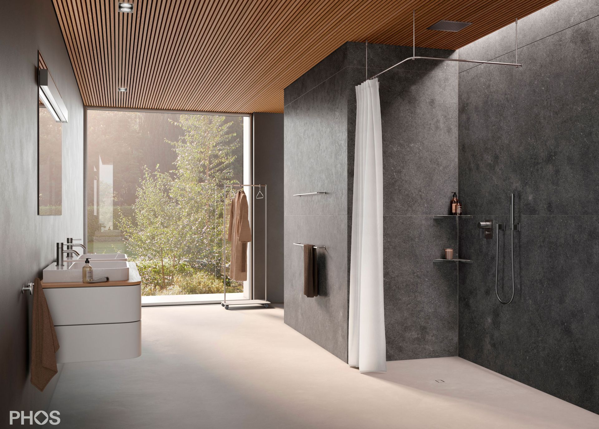 DSE1100F L-образный карниз для душевой занавески, 110 x 110 см, для крепления к потолку PHOS  - Вид №1