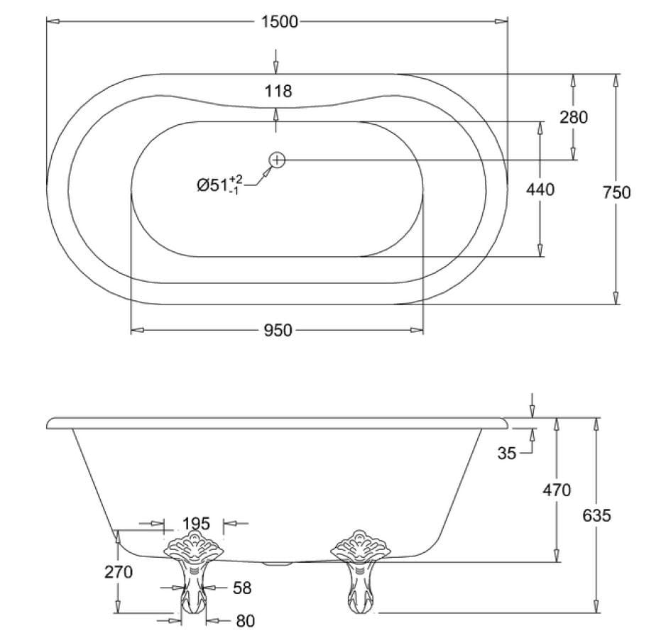 Овальная акриловая ванна на ногах Burlington ARCH-00030731 - Вид №21
