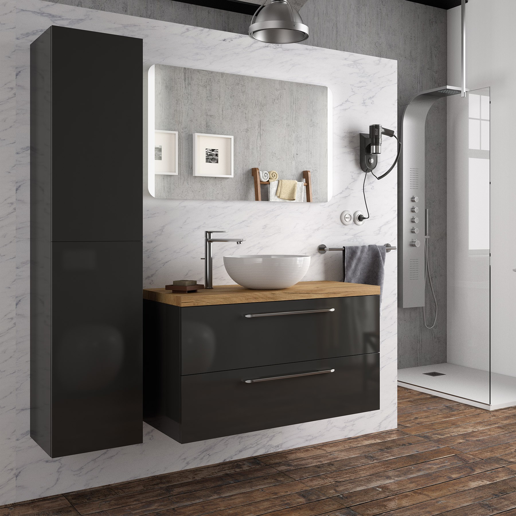 22829 SALGAR Колонна АЛЬЯНС 1600 двусторонняя 2-дверная нажимная GLOSS GREY 350 x 1600 x 349 мм Глянцевый серый  - Вид №1