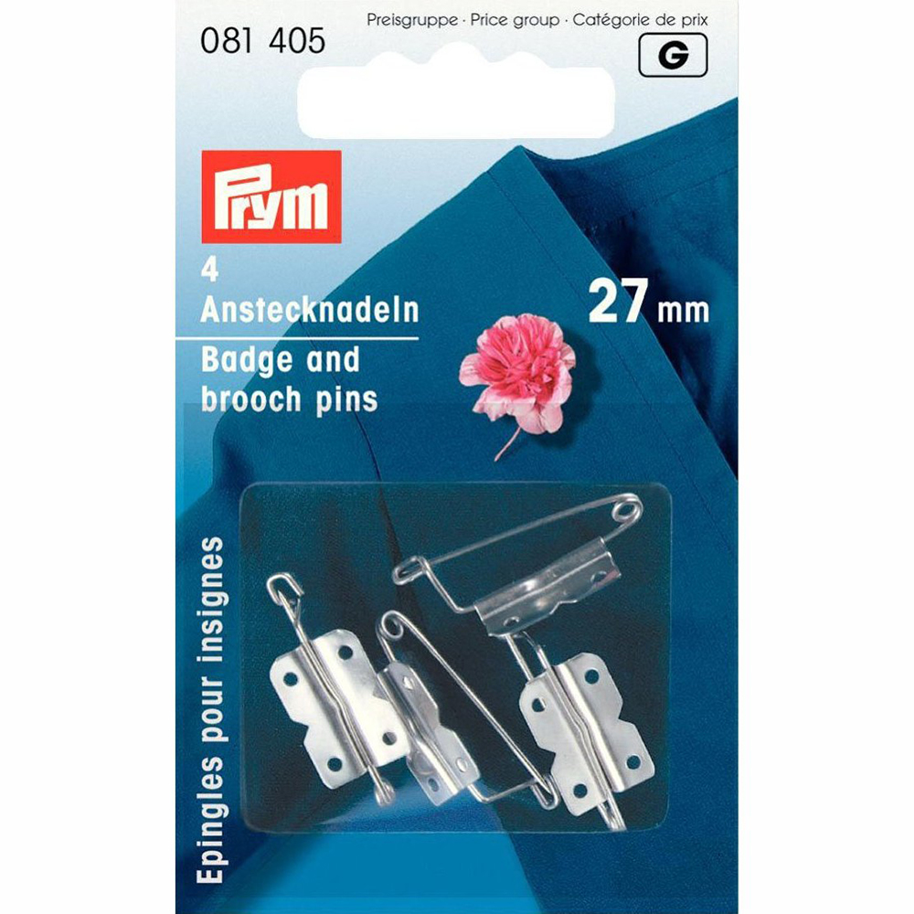 081405 Булавки английские для бантов и значков 27 мм железо в блистере 4 шт серебристые PRYM 
