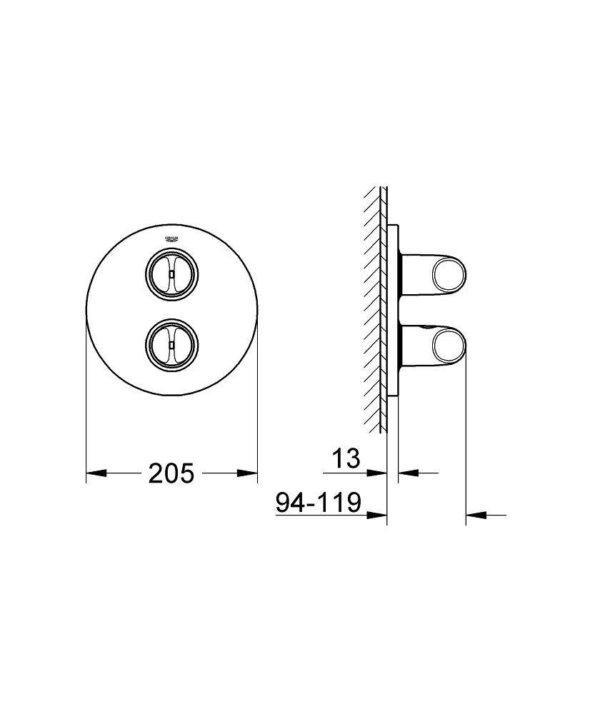 19364000 Внешняя часть термостатического смесителя для ванны Grohe Veris хром - Вид №1