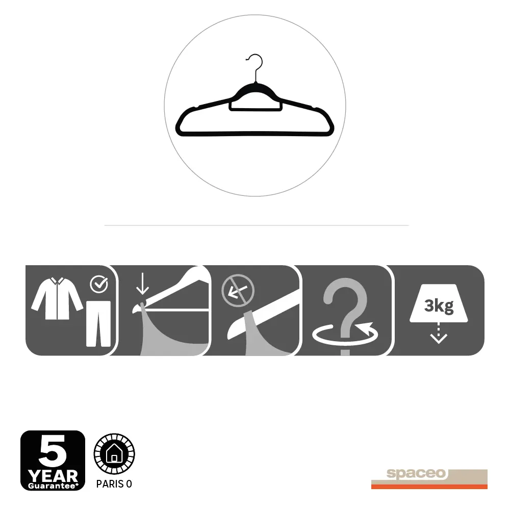 Плечики Spaceo 45 см пластик с флоковым покрытием цвет чёрный 8 шт STLM-2069502 - Вид №8